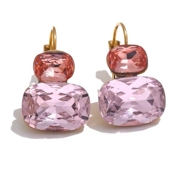 Anthropologie Jewelry - Pink Crystal Drop Earrings – Gold-Plated Stainless Steel